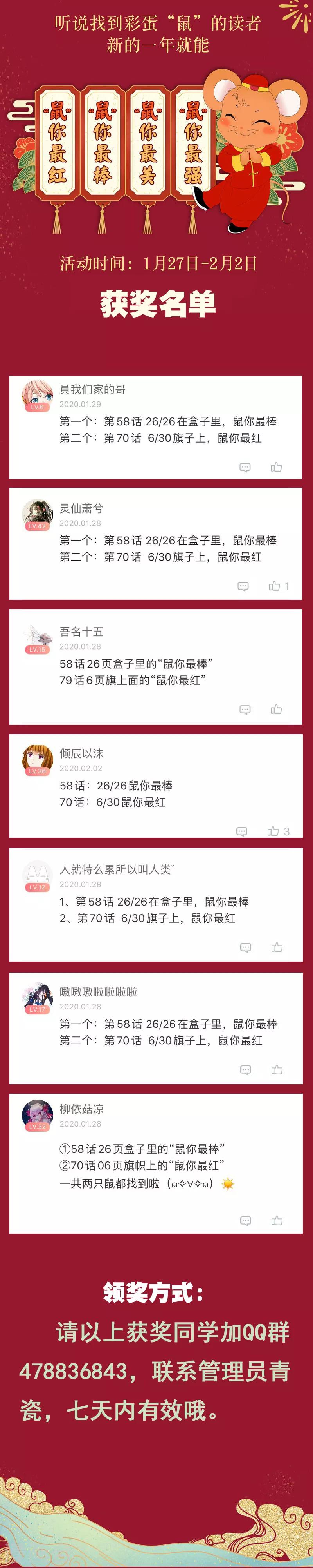 🍼毒医嫡女 “鼠”彩蛋获奖名单 第1页