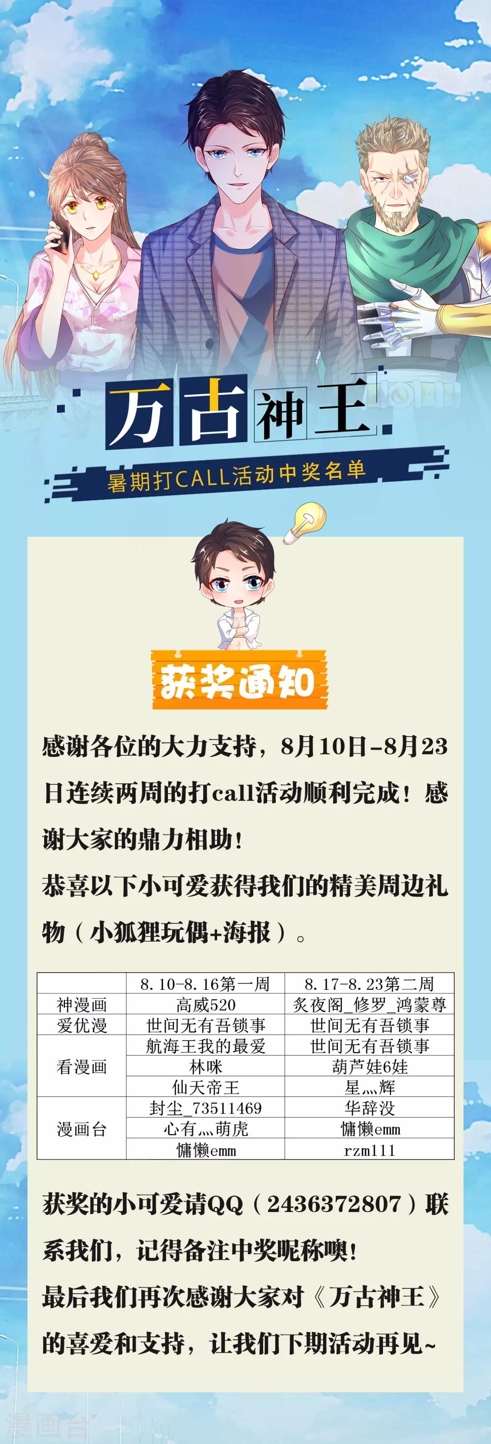 🍟萬古神王 8月打call中奖通知 第1页